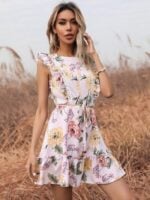 Wholesale Floral Ruffle Sleeveless Dress