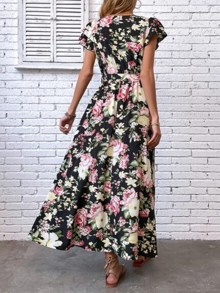 Wholesale Floral Ruffle V-Neck Dress