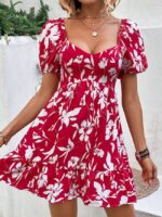 Wholesale Floral Square Neck Backless Dress