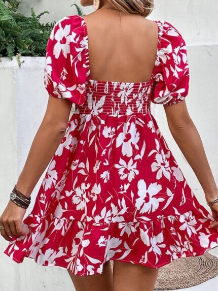 Wholesale Floral Square Neck Backless Dress