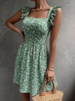 Wholesale Floral Square Neck Ruffle Dress