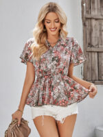 Wholesale Floral V Neck Ruffle Blouse