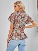 Wholesale Floral V Neck Ruffle Blouse