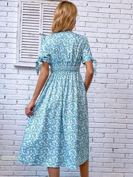 Wholesale Floral V-neck High Waist Dress