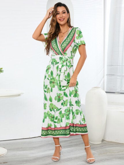 Wholesale Floral V-neck Swing Dress