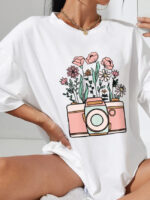 Wholesale Flower Camera Print Short Sleeved T-shirt