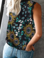 Wholesale Flower Print Lace Print Blouse