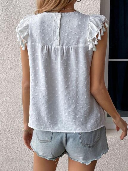 Wholesale Fringe Panel Solid Color Blouse