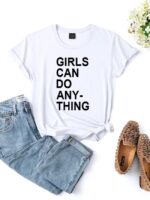 Wholesale Girls Can Do Anything Print Short Sleeve T-Shirt