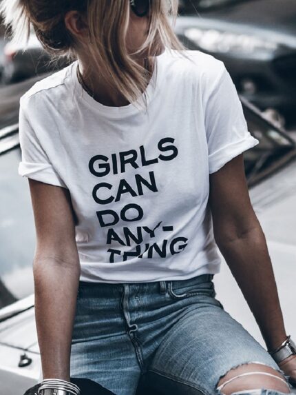 Wholesale Girls Can Do Anything Print Short Sleeve T-Shirt