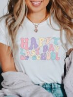 Wholesale HAPPY LAST DAY Print Short Sleeve T-Shirt