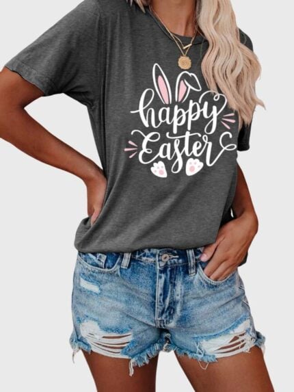 Wholesale Happy Easter Print Short Sleeve T-shirt