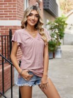 Wholesale Hollow V-neck Ruffle Sleeve T-shirt