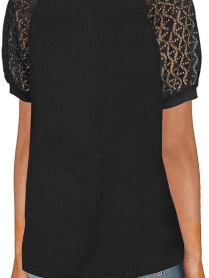 Wholesale Lace Panel Short Sleeve V-Neck T-Shirt