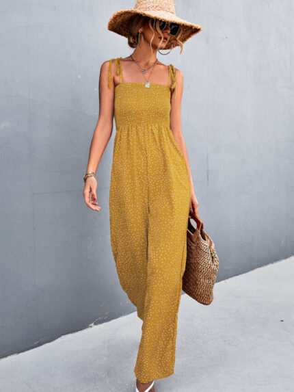 Wholesale Lace-up casual polka-dot jumpsuit