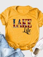 Wholesale Lake like letter flag print T-shirt