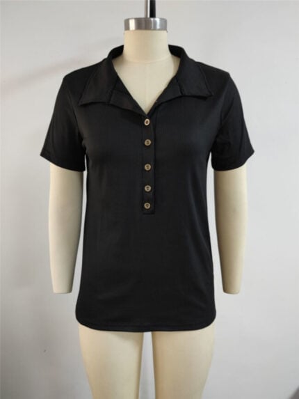 Wholesale Lapel Button Short Sleeve T-Shirt