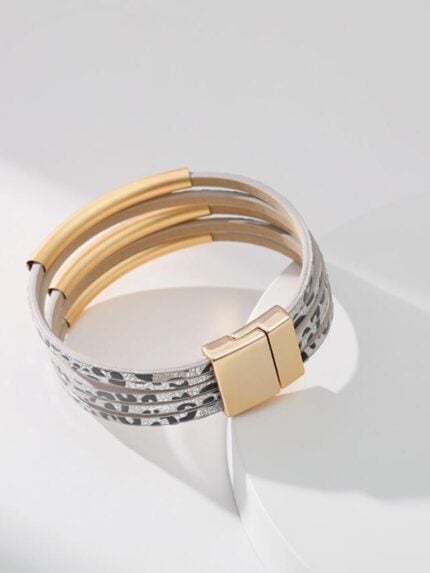 Wholesale Leopard Brass and Leather Bracelet