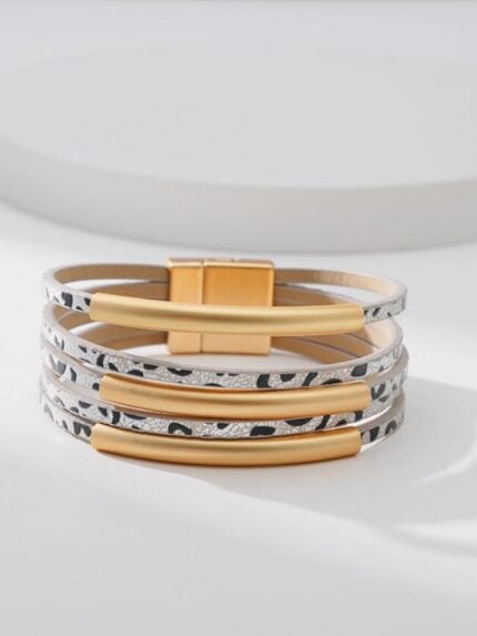 Wholesale Leopard Brass and Leather Bracelet