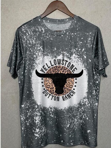 Wholesale Leopard Bull Head Print Short Sleeve Tee