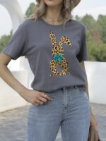 Wholesale Leopard Bunny Print Short Sleeve T-Shirt