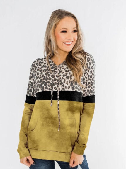 Wholesale Leopard Print Tie-dye Pocket Hoodie