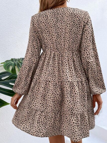 Wholesale Leopard Print V-neck High Waist Dress