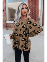 Wholesale Leopard-print dolman sleeve T-shirt