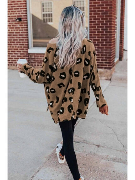 Wholesale Leopard-print dolman sleeve T-shirt