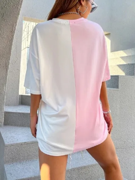 Wholesale Letter Print Color Block Short Sleeve T-Shirt