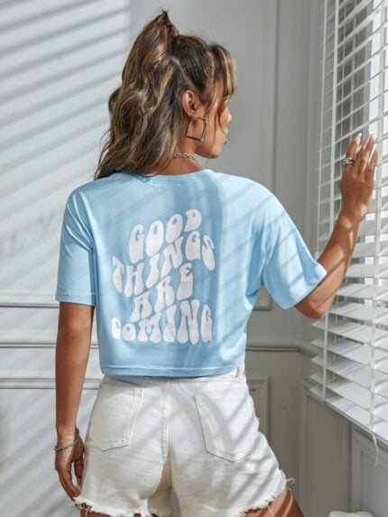 Wholesale Letter Slogan Crop T-Shirt