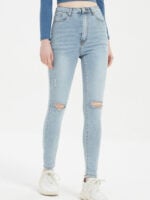 Wholesale Light Blue Ripped Skinny Stretch Jeans