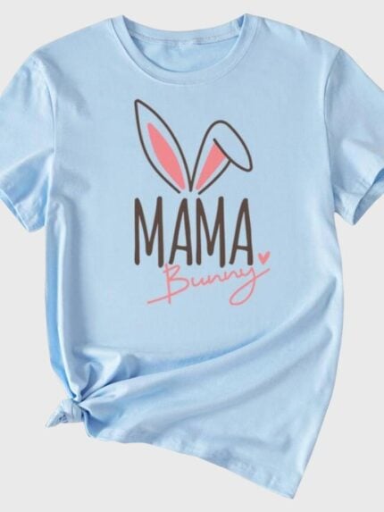 Wholesale Mama Bunny Print Short Sleeved T-Shirt