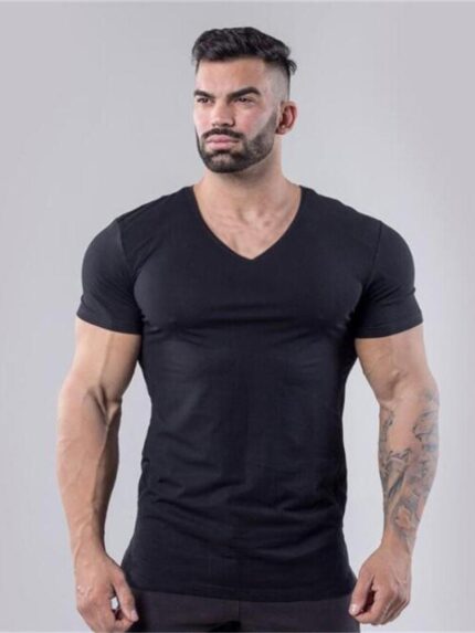 Wholesale Men V Neck Short Sleeve Slim T-Shirt