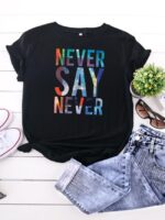 Wholesale NEVER SAY Letter Print Short Sleeve T-Shirt