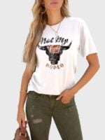 Wholesale Not My Rodeo Print Short Sleeved T-Shirt