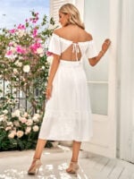 Wholesale Off Shoulder High Waist Open Back Dress