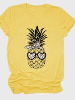 Wholesale Pineapple Leopard Heart Print Round Neck T-Shirt