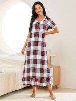 Wholesale Plaid Lace Stitching Ruffle Nightdress