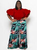 Wholesale Plus Printed Ruffle Sleeve Two-Piece Set