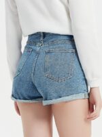 Wholesale Pocket Color Block Rolled Denim Shorts