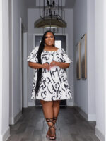 Wholesale Printed Drawstring Plus Size Loose Dress