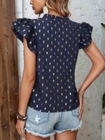 Wholesale Printed Ruffle V Neck Blouse