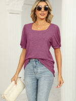 Wholesale Puff Sleeve Square Neck Loose T-Shirt