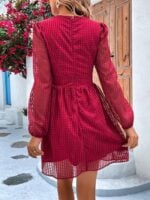 Wholesale Red Plaid Lace V-Neck Dress