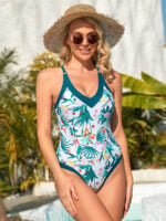 Wholesale Retro Plant Print One-piece Swimsuit