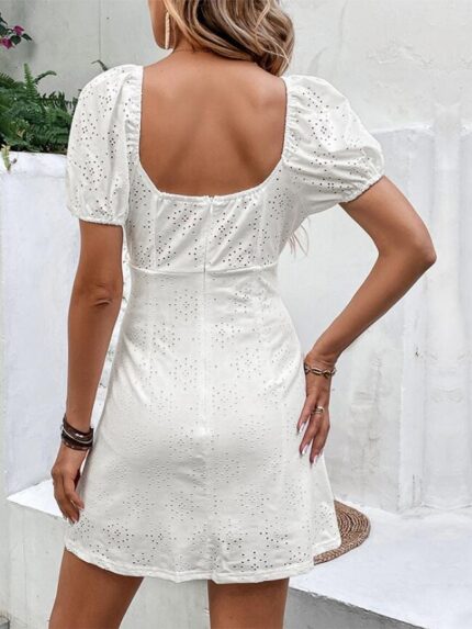 Wholesale Retro Square Neck White Backless Dress