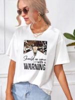 Wholesale Retro WARNING Print Short Sleeve T-Shirt