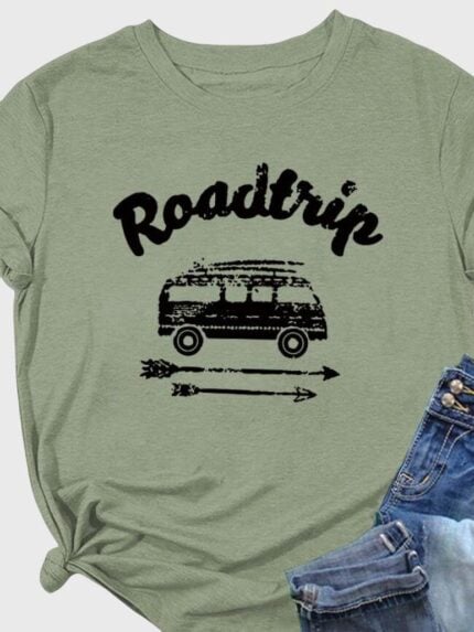 Wholesale Road Trip Print Short Sleeve T-shirt