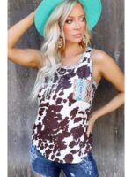 Wholesale Round Neck Cow Print Casual Tank Top